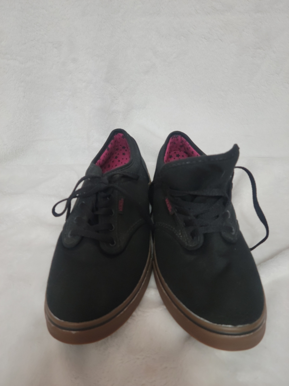 Vans Black Canvas Sneakers with Brown Sole and Pink Lining